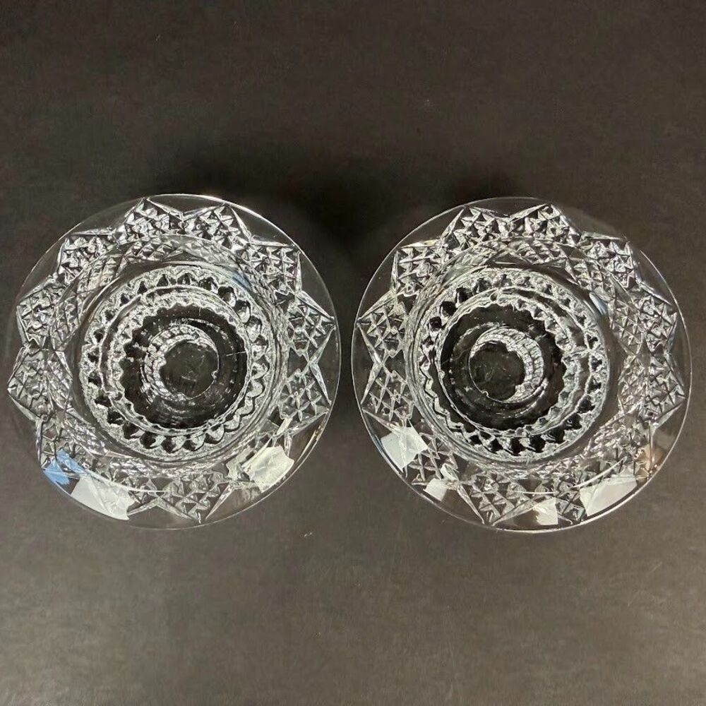 Pair of Bali Brilliant Cut Crystal Taper Candle Holders, Vintage